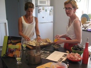 Angela and I preparing croutons for the bouillabaisse